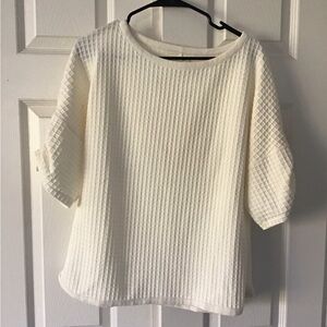 Max Studio Ivory Waffle Knit Short Sleeve Top